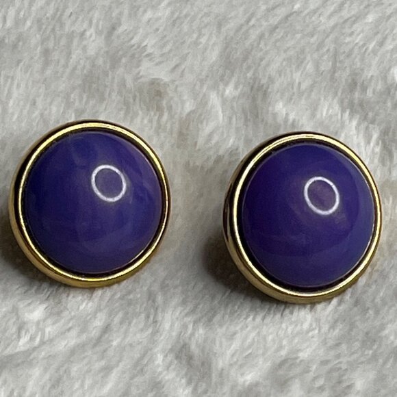 Trifari Purple & Gold Clip-On Earrings - Picture 2 of 4